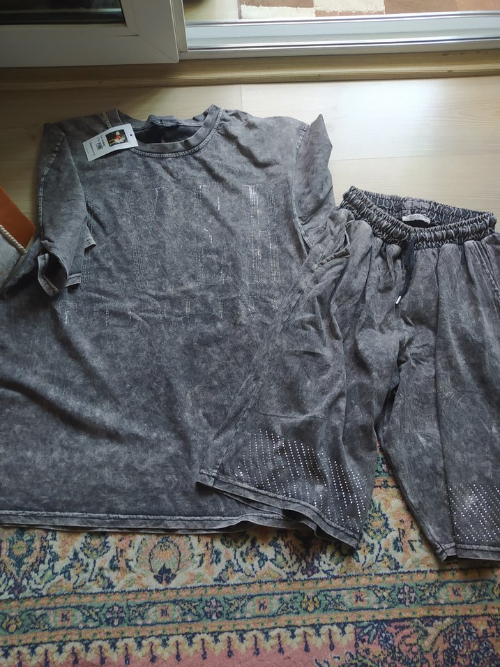 eskitme Gri Batik taslii Kısa Kollu spor takim - Görsel 2