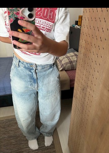 Kadın Açık mavi baggy Denim Bol Kesim Pantolon