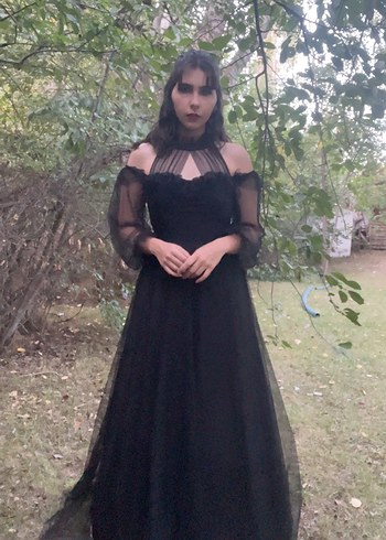 Siyah Straplez Uzun Gotik Kadın Elbise - Görsel 2