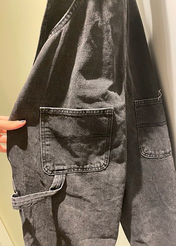 m Beden Siyah Denim Kadın Uzun Askılı Tulum