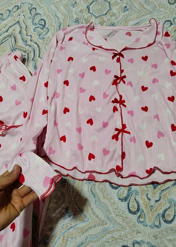 m Beden pembe Renk Pembe Kalpli Uzun Kollu Kadın Pijama Takımı