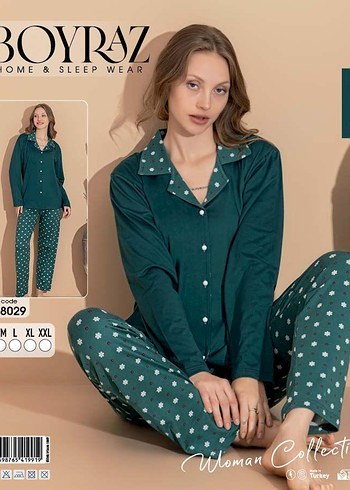 l Beden Mor Desenli Uzun Kollu Kadın Pijama Takımı