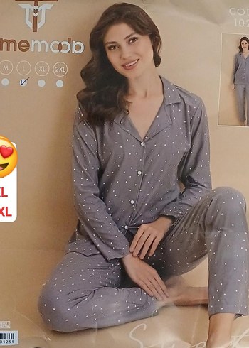 Gri Puantiyeli Uzun Kollu Kadın Pijama Takımı