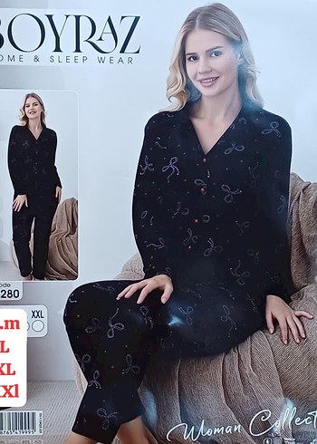 xxl Beden gri Renk Gri Puantiyeli Uzun Kollu Kadın Pijama Takımı