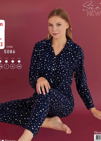 m Beden Renkli Çizgili Pembe Kadın Pijama Takımı