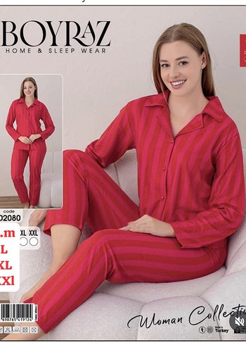 Renkli Çizgili Pembe Kadın Pijama Takımı