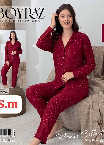 Bordo Puantiye Desenli Uzun Kollu Kadın Pijama Takımı