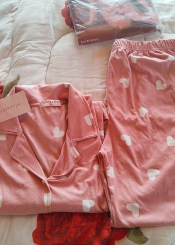 Penti Pembe Kalp Desenli Uzun Kollu Kadın Pijama Takımı