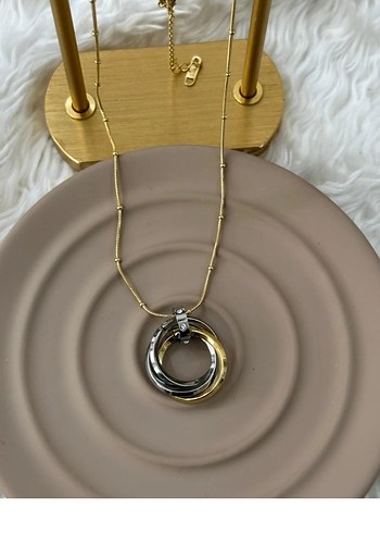 Diğer Zincir Detaylı Gold ve Gri Uzun Kolye