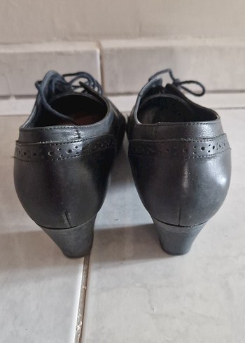 38 Beden Siyah Kadın Dolgu Topuklu deri Klasik Oxford Ayakkabı