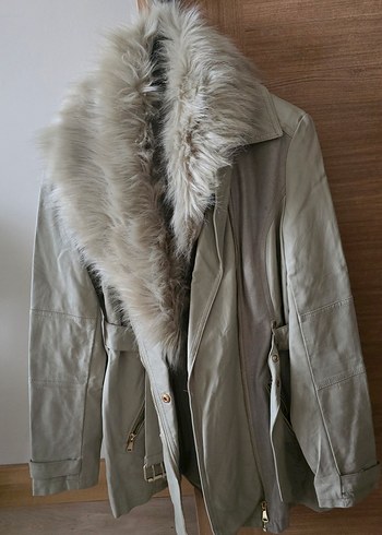 Kürk Detaylı Bej Süet Kadın Ceket - Görsel 5