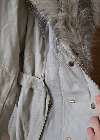 Kürk Detaylı Bej Süet Kadın Ceket - Görsel 3