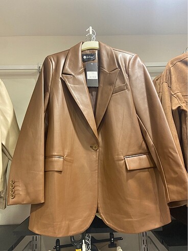 l Beden kahverengi Renk Blazer deri ceket