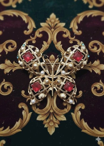 Bordo Parlak Taşlı Kelebek Broş - Görsel 2