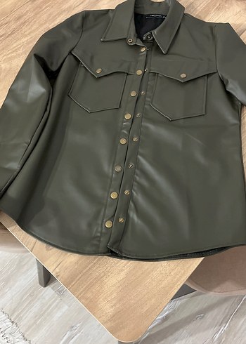 Düğmeli Kadın Deri Ceket Gri - Görsel 3