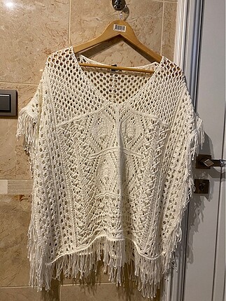H&M Beyaz Örgü Panço