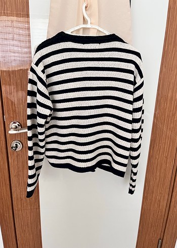 Çizgili Düğmeli Kadın Hırka - Görsel 6