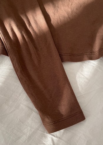 Kahverengi Uzun Kollu Baskılı Hamile Tişörtü - Görsel 4