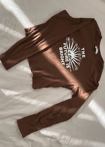 Kahverengi Uzun Kollu Baskılı Hamile Tişörtü - Görsel 10