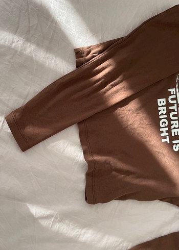 Kahverengi Uzun Kollu Baskılı Hamile Tişörtü - Görsel 9