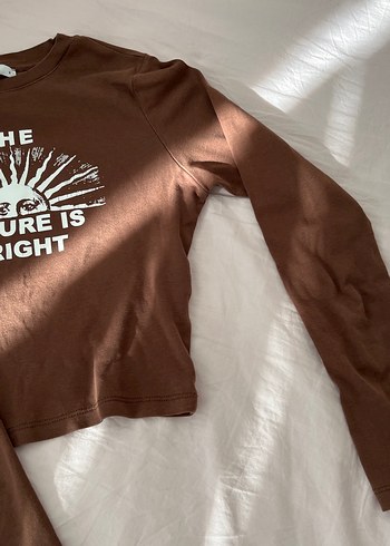 Kahverengi Uzun Kollu Baskılı Hamile Tişörtü - Görsel 6