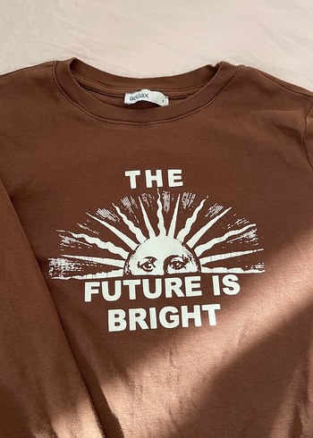 Kahverengi Uzun Kollu Baskılı Hamile Tişörtü - Görsel 2