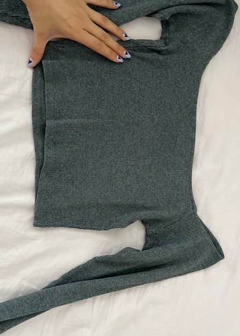 Gri V Yaka Kadın Triko Kazak - Görsel 16