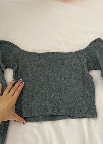 Gri V Yaka Kadın Triko Kazak - Görsel 15