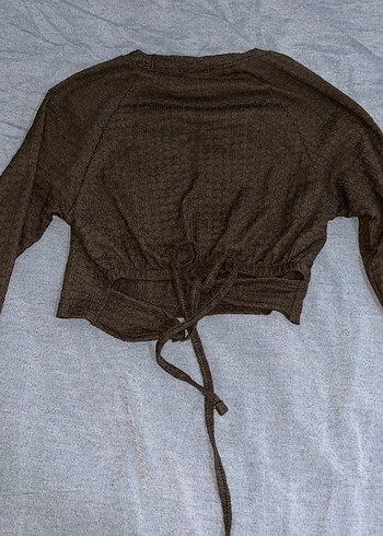 Örme Kumaşlı Uzun Kollu Kahverengi Bluz - Görsel 7