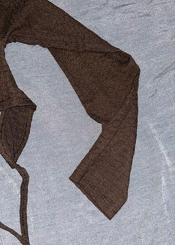 Örme Kumaşlı Uzun Kollu Kahverengi Bluz - Görsel 4