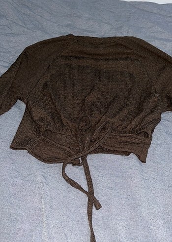 Örme Kumaşlı Uzun Kollu Kahverengi Bluz - Görsel 9