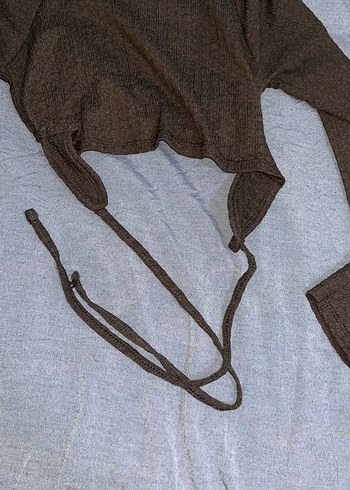 Örme Kumaşlı Uzun Kollu Kahverengi Bluz - Görsel 2