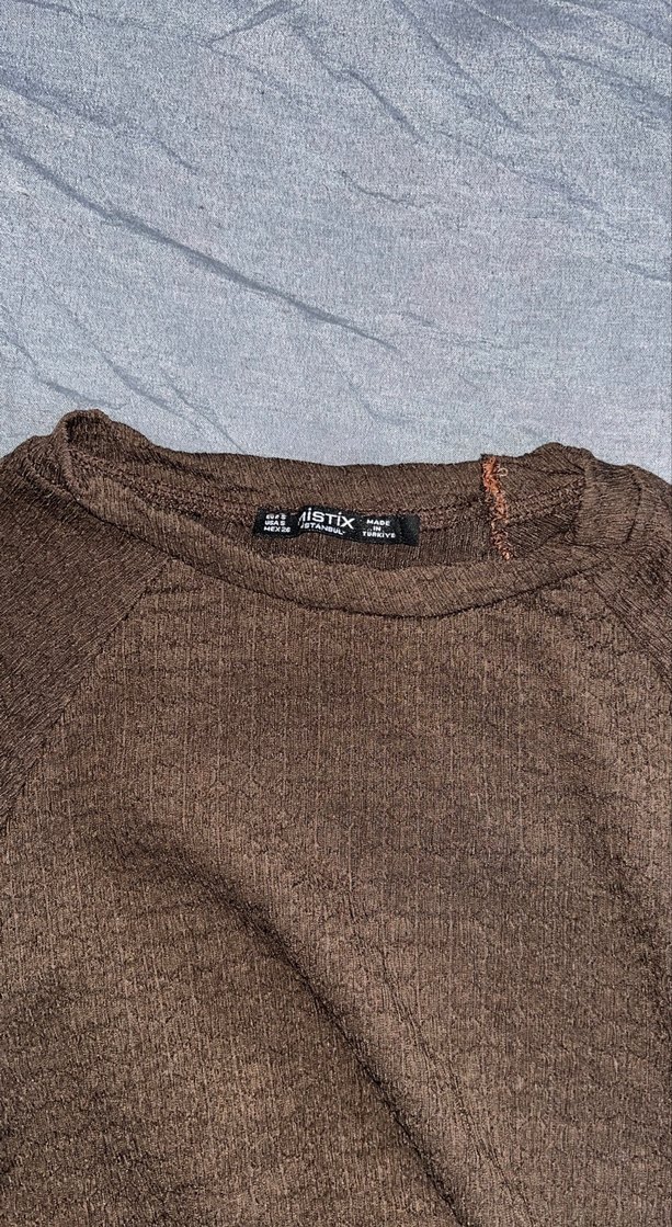 Örme Kumaşlı Uzun Kollu Kahverengi Bluz - Görsel 3