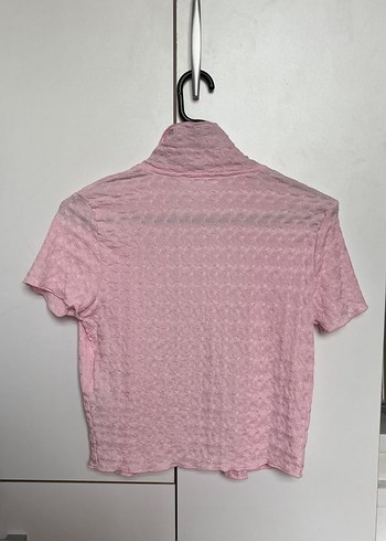 Düğmeli Kısa Kollu Pembe Keten Gömlek - Görsel 6