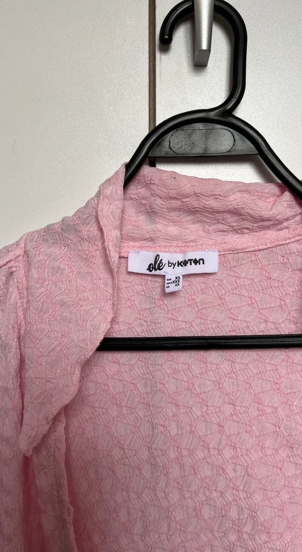 Düğmeli Kısa Kollu Pembe Keten Gömlek - Görsel 2