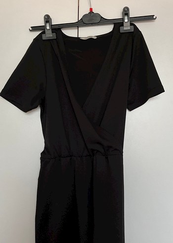 Siyah V Yakalı Kadın midi  Uzun  arası Tulum - Görsel 3