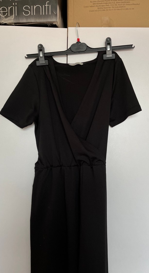 Siyah V Yakalı Kadın midi  Uzun  arası Tulum - Görsel 3