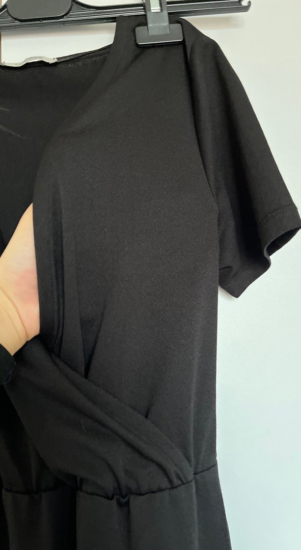 Siyah V Yakalı Kadın midi  Uzun  arası Tulum - Görsel 4