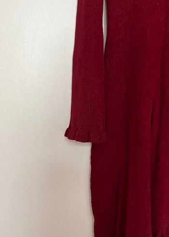 Bordo Yüksek Yakalı Uzun Triko Elbise - Görsel 6