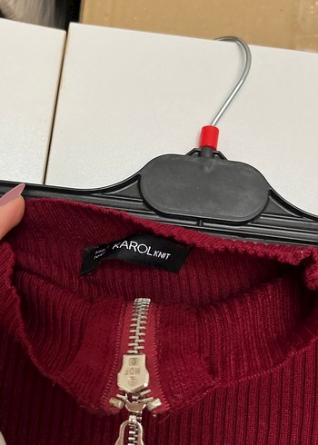 Bordo Yüksek Yakalı Uzun Triko Elbise - Görsel 3