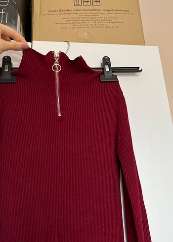 Bordo Yüksek Yakalı Uzun Triko Elbise - Görsel 2