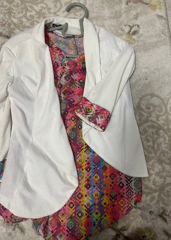 Renkli Tie-Dye Desenli Bohem  ikili takım Mini Blazer - Görsel 2