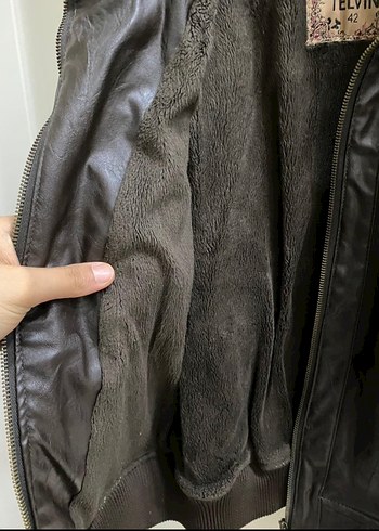 42 Beden kahverengi Renk Kemerli Kahverengi Deri Biker Ceket