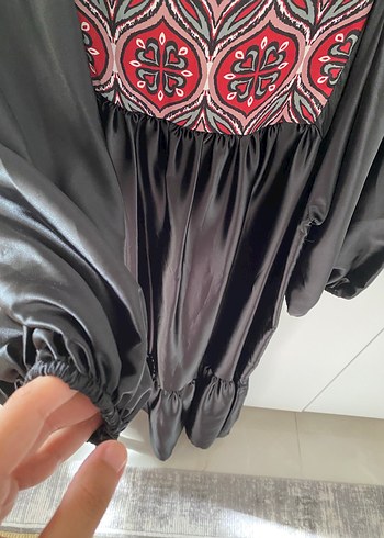 38 Beden siyah Renk Nakışlı Siyah Bohem Uzun Elbise