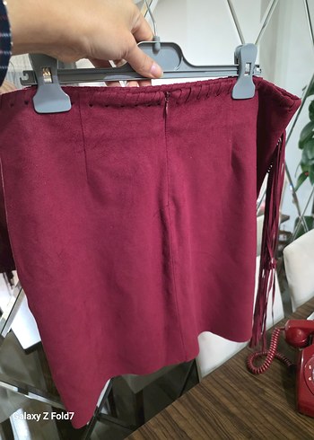Dilvin 40 Beden Püsküllü Bordo Kadın Mini Etek - Görsel 3