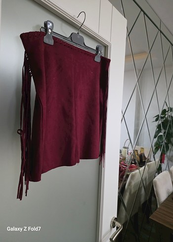 Dilvin 40 Beden Püsküllü Bordo Kadın Mini Etek - Görsel 2