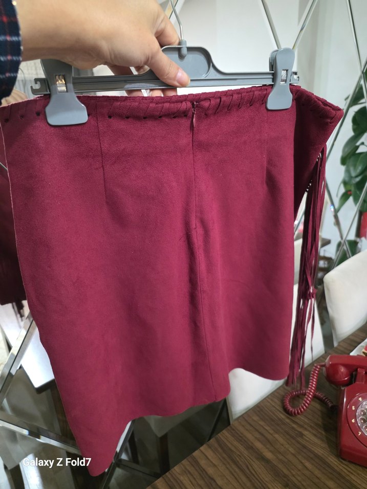 Dilvin 40 Beden Püsküllü Bordo Kadın Mini Etek - Görsel 3