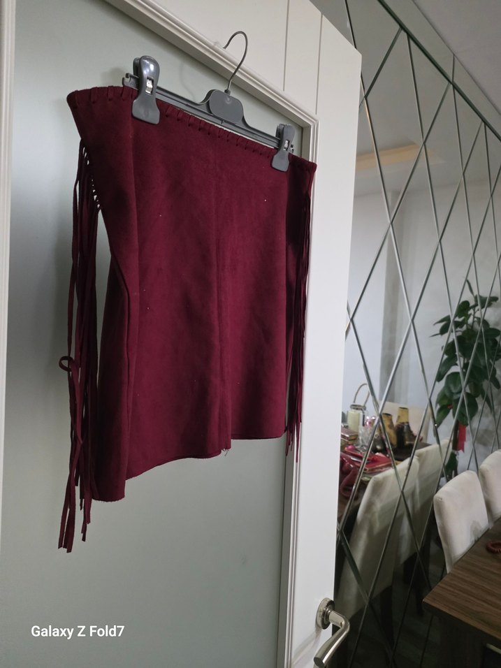 Dilvin 40 Beden Püsküllü Bordo Kadın Mini Etek - Görsel 2