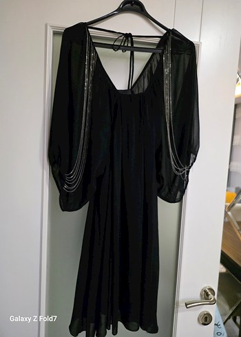 Twist 38 Beden Gece  Siyah Gotik Drapeli Abiye Elbise - Görsel 2