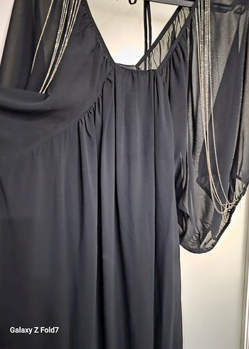 Twist 38 Beden Gece  Siyah Gotik Drapeli Abiye Elbise - Görsel 4